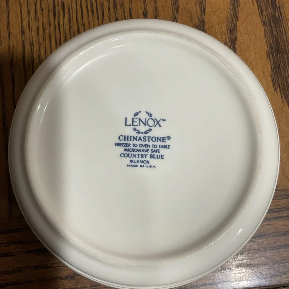 Pretty Lenox Chinastone Country Blue White Bowl with Blue Scroll Motif made USA